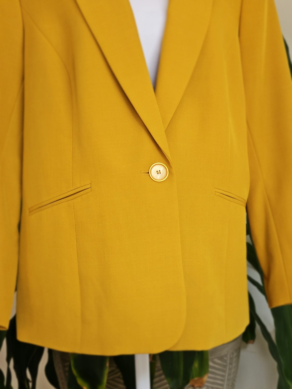 Black Label by Evan-Picone Mustard Yellow Blazer Jacket Size 12 Single Button - Picture 7 of 16